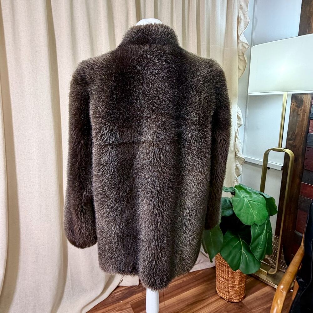 50s ASO Mrs Maisel Faux Fur Coat Brown Luxury Old Hollywood Glam MED LARGE - Picture 4 of 11